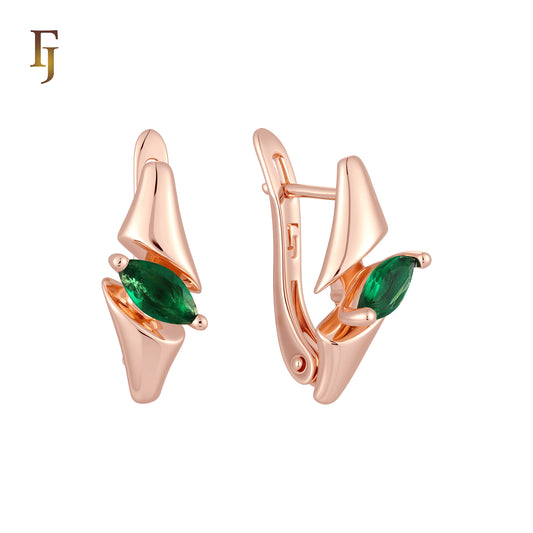 Double clawed Solitaire white CZs Marquise Rose Gold Russian Lock Earrings