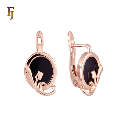 Oval enamel Rose Gold flower elegant Rose Gold Russian Lock Earrings