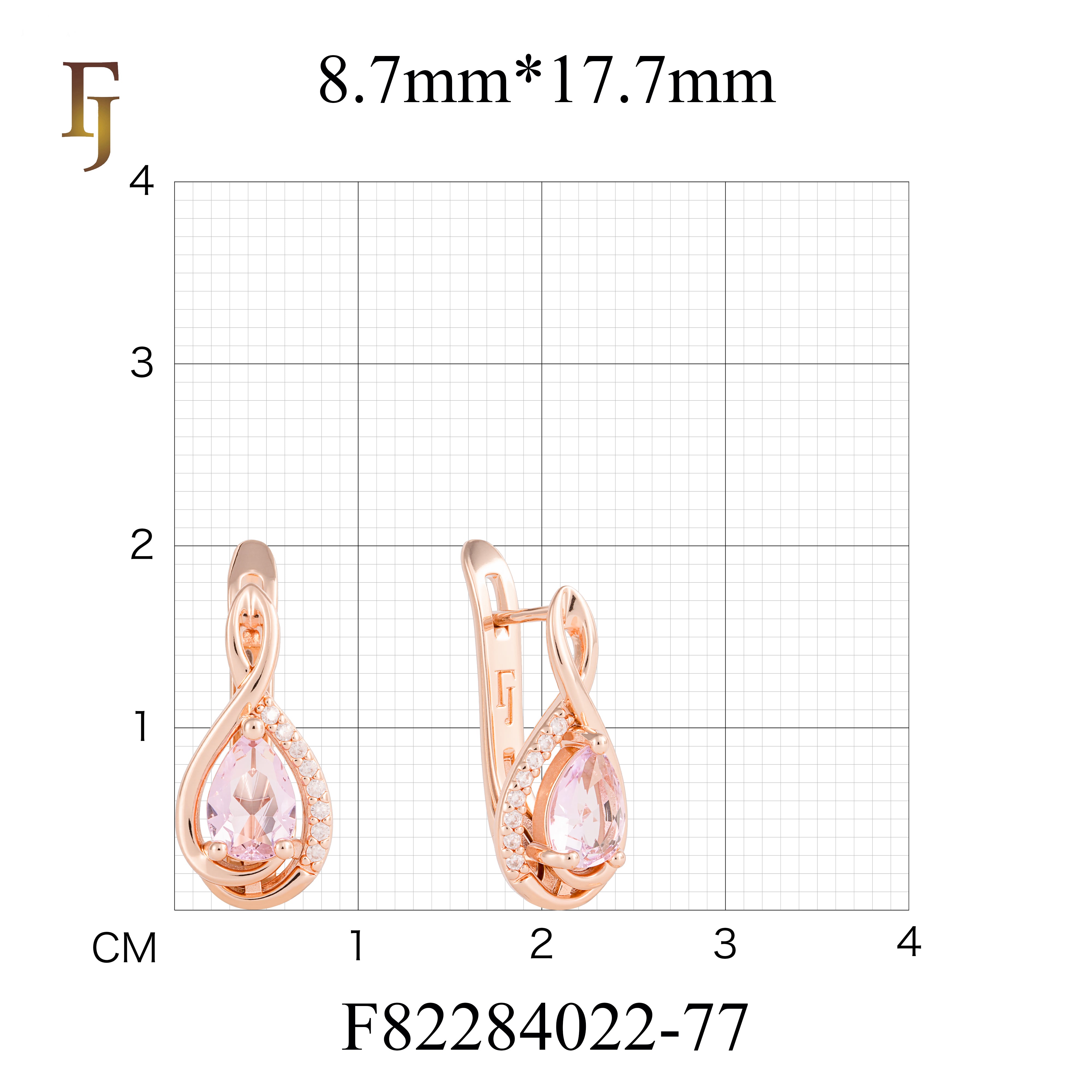 Rose Gold Teardrop Russian Lock Earrings with Pink CZ and Infinity Twist Design