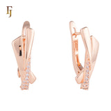 Modern Twist Rose Gold Russian Lock Earrings with White CZ Accents