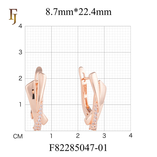 Modern Twist Rose Gold Russian Lock Earrings with White CZ Accents