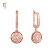 Double Halo white CZs Greey key Rose Gold drop Russian Lock Earrings