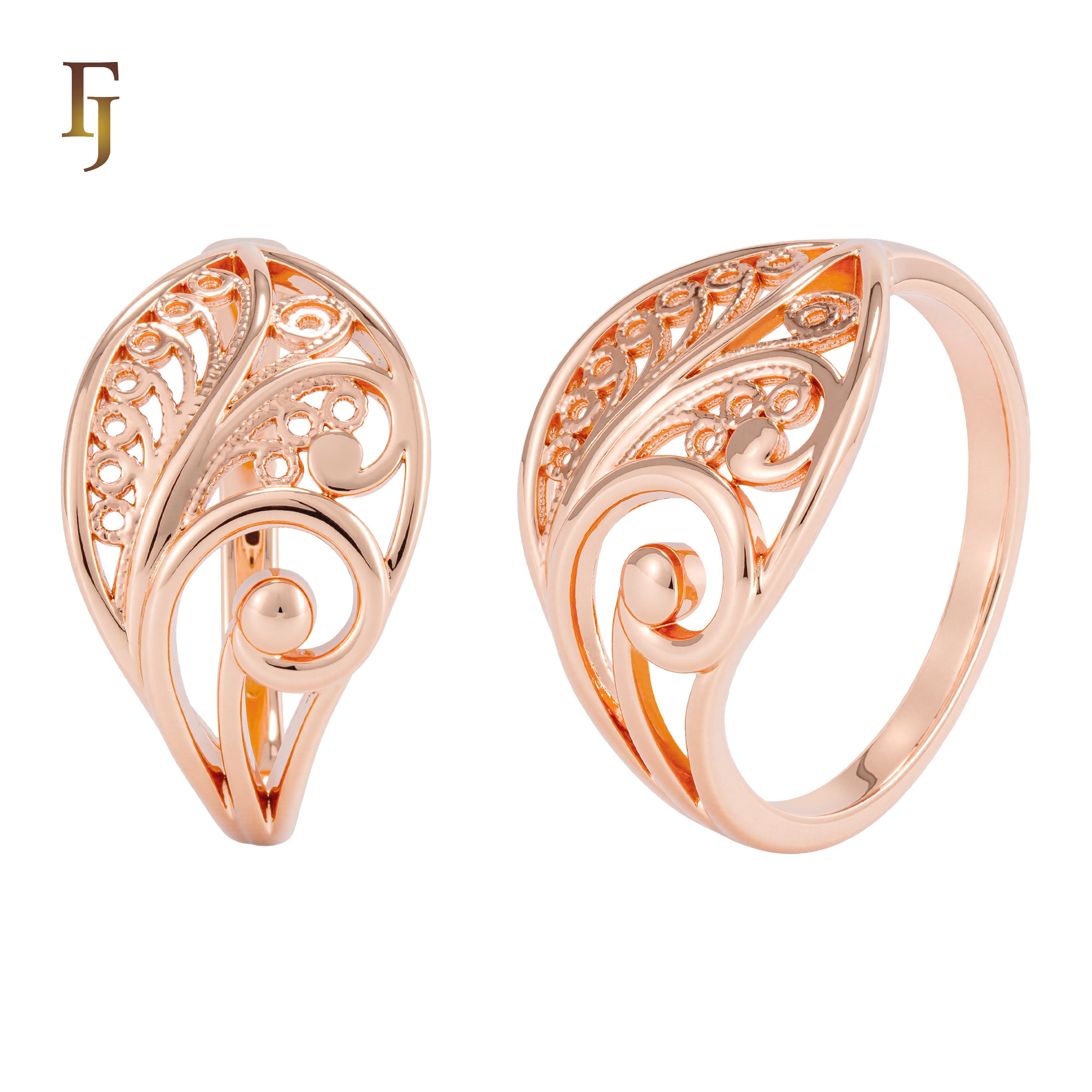 Rose Gold Vintage Style Filigree Ring – Elegant Swirl Leaf Design for Women