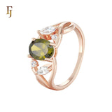Cluster Solitaire oval cut white CZ 14K Gold Fashion Rings