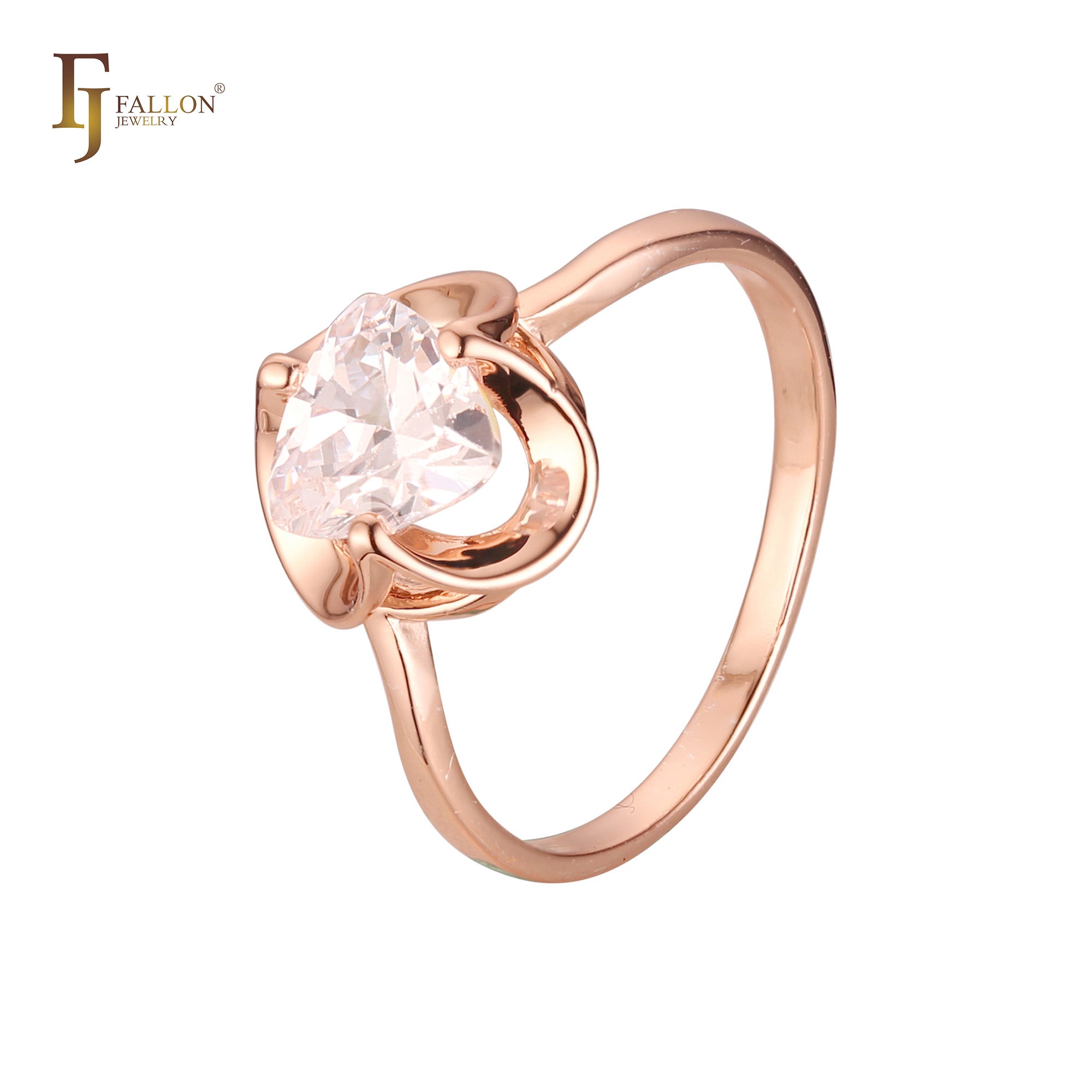 Anillos Solitario triángulo piedra en Oro de 14K, baño de Oro Rosa colores