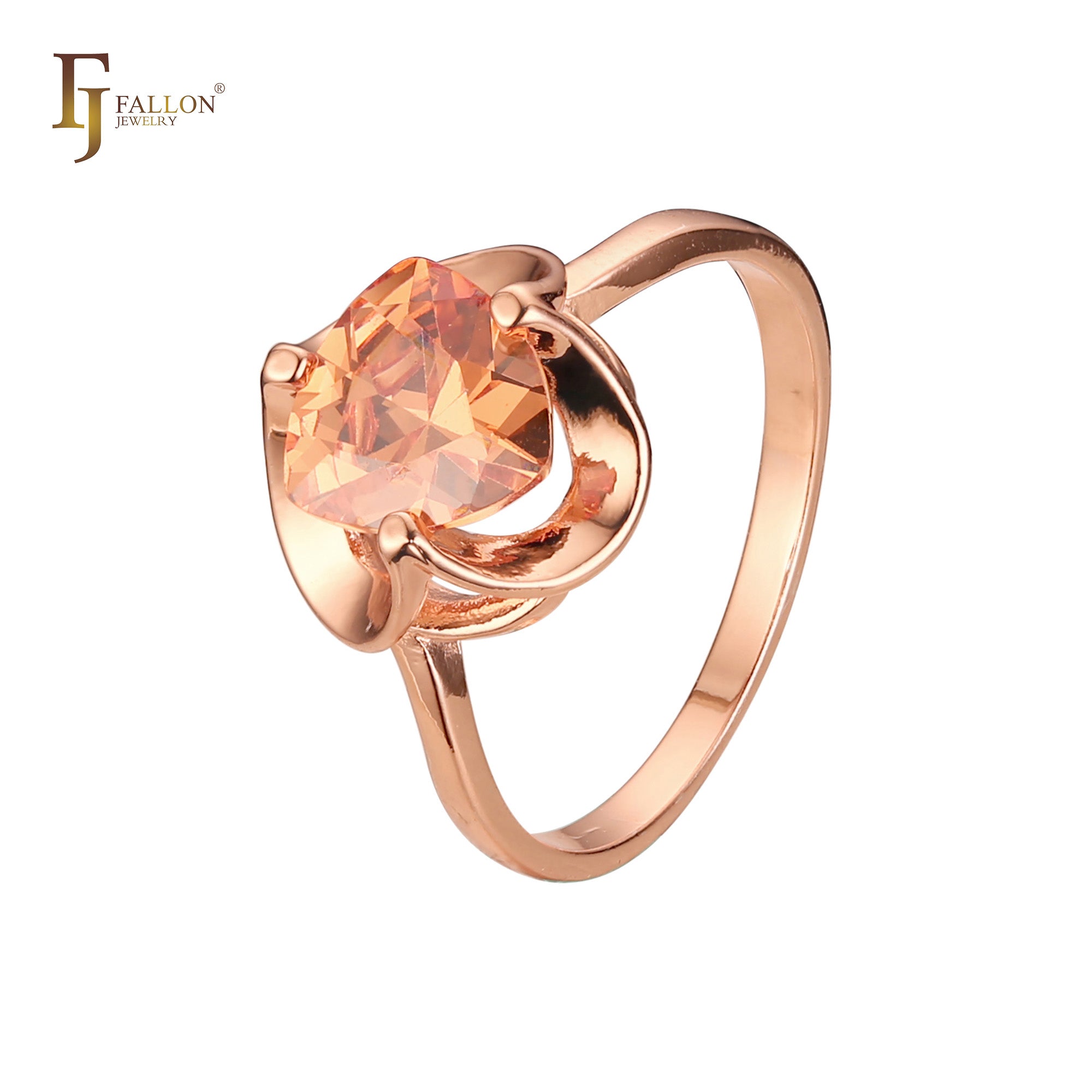 Anillos Solitario triángulo piedra en Oro de 14K, baño de Oro Rosa colores