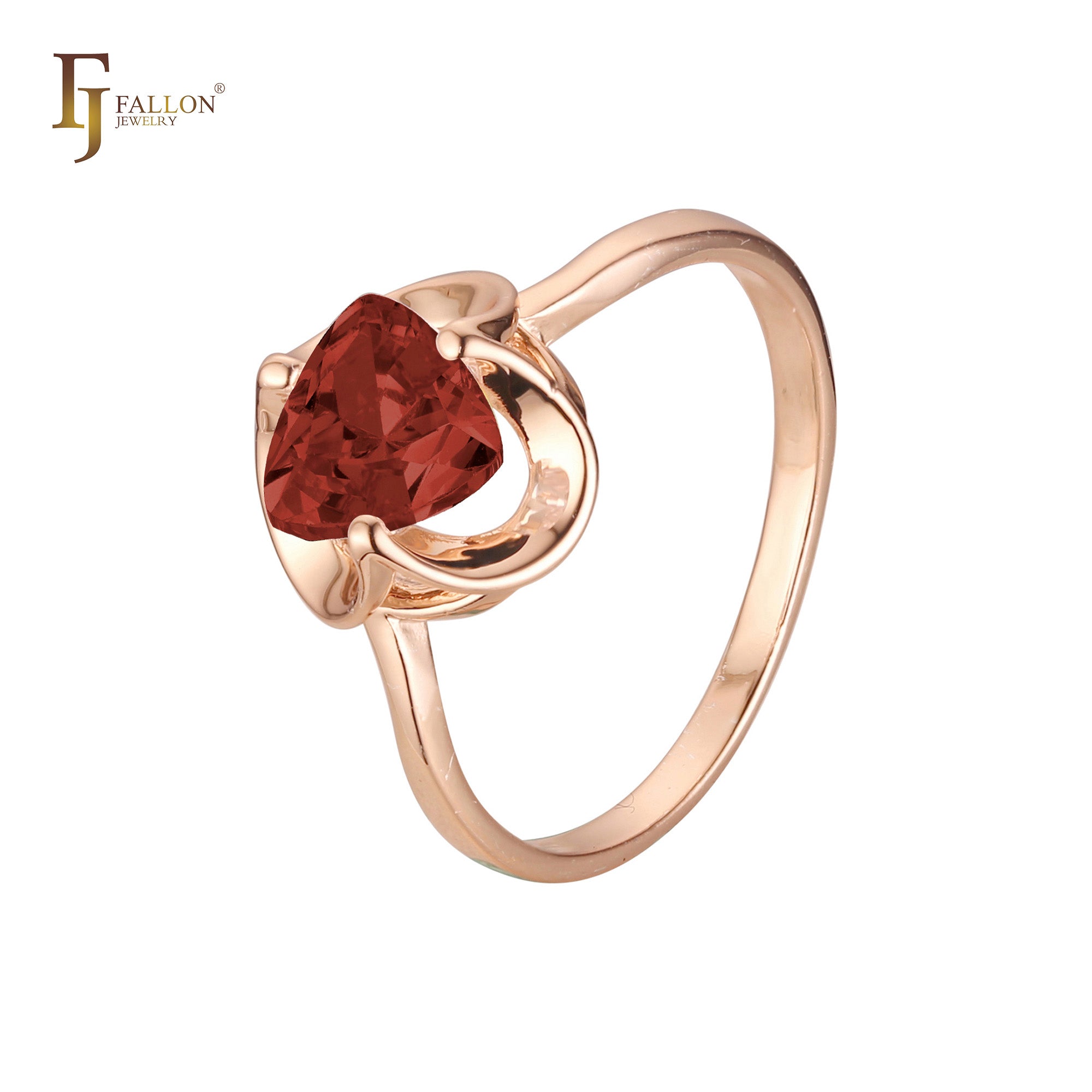 Anillos Solitario triángulo piedra en Oro de 14K, baño de Oro Rosa colores