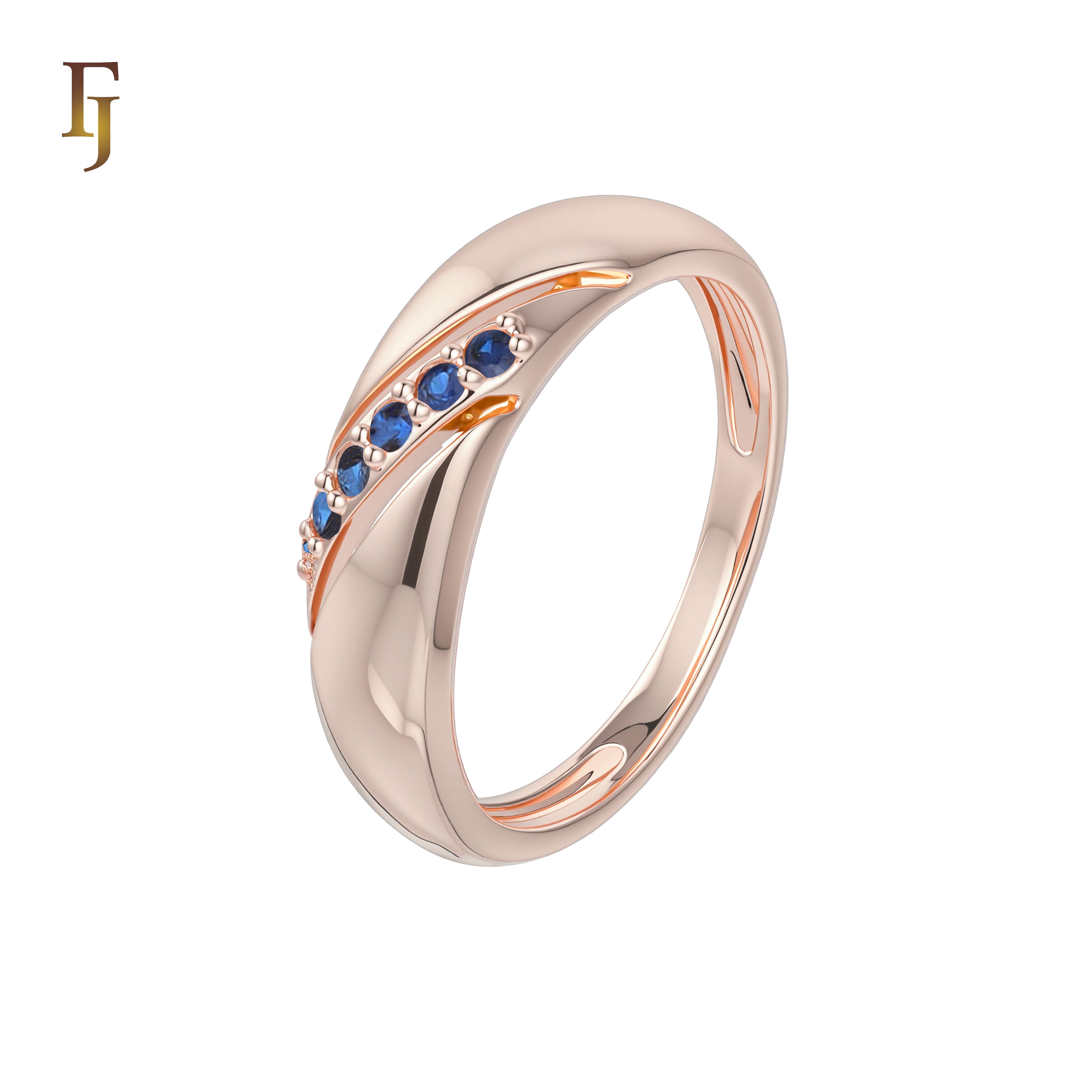 Gold Plated CZ Band Ring for Women – 14K Yellow Gold Twist Design, 4.8mm Wide | FJ Jewelry 53200023-01