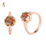 Elegant Silver Ring with Round Orange CZ in Floral Prong Setting – FJ Jewelry