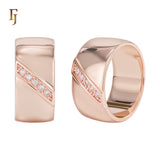 Bold Two-Tone Gold Plated Wide Band Ring with Diagonal CZ Inlay for Men or Unisex