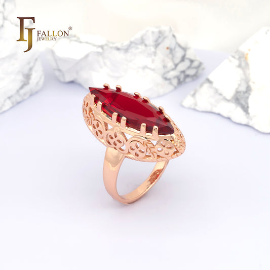 .Trend Luxurious Horse Eye Marquise Solitaire CZ 585 玫瑰金，14K 金戒指