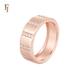 Geometric Cubic Zirconia Wide Band Ring Rose Gold Plated Hypoallergenic Tarnish Resistant Jewelry FJ Fallon Jewelry
