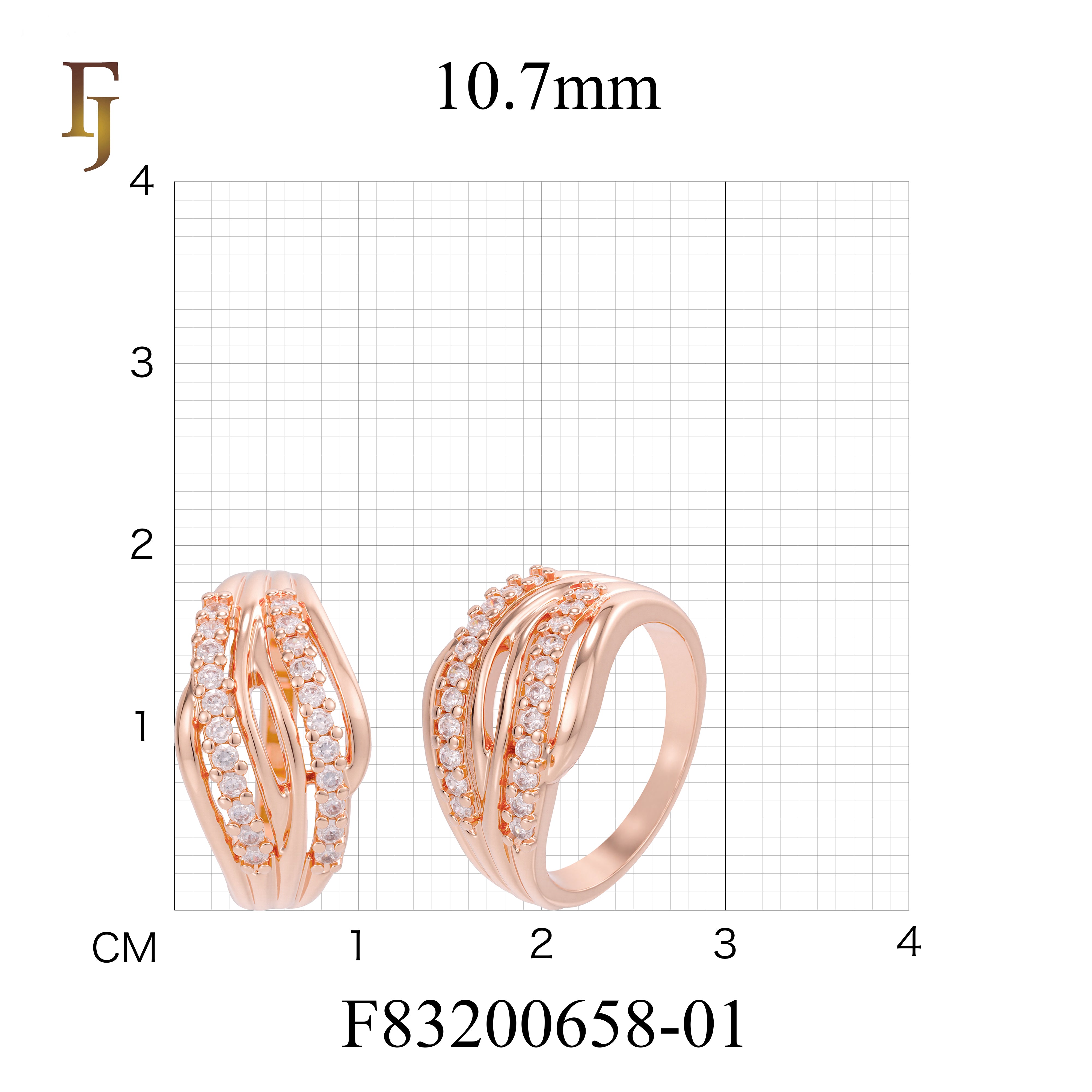 Rose Gold Plated Interwoven Ring with Dual Rows of CZ Stones