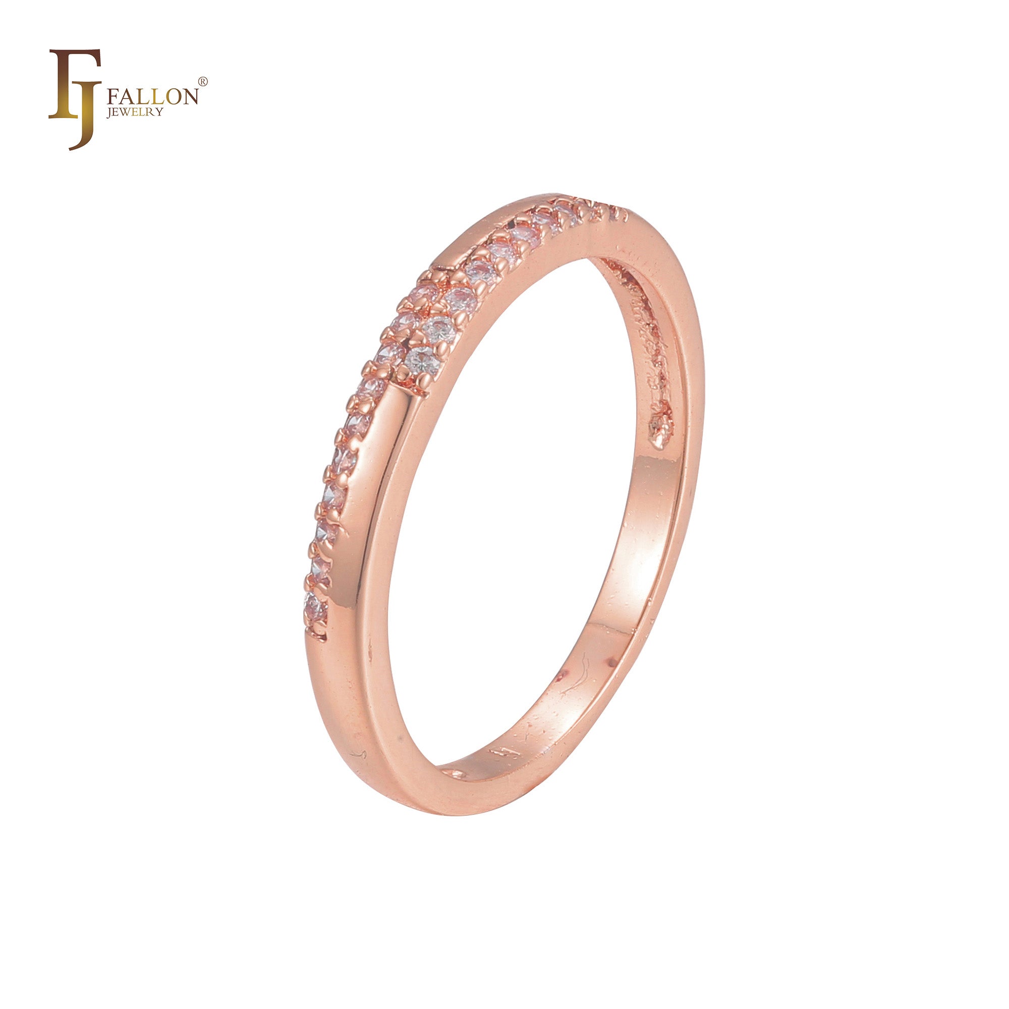 Aliança de casamento cz branca pavimentada ouro 14K, ouro rosa, anéis de ouro 18K