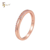 Aliança de casamento cz branca pavimentada ouro 14K, ouro rosa, anéis de ouro 18K