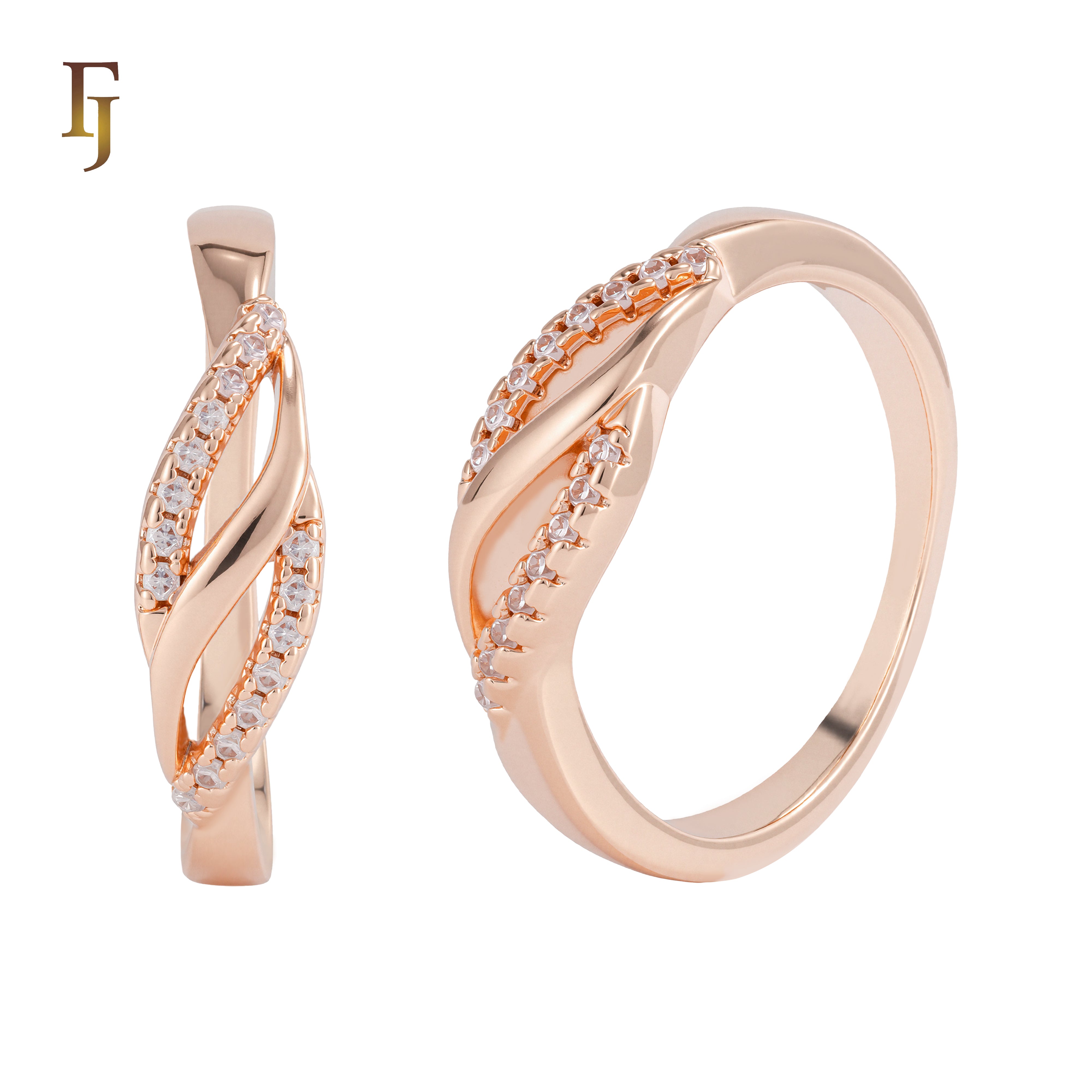 Twisted Gold Plated Ring with Double Row CZ Accents Elegant Crossover Design