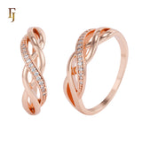 Rose Gold Twist Women’s Ring – Interwoven Band with CZ Accents for Elegant Daily Wear