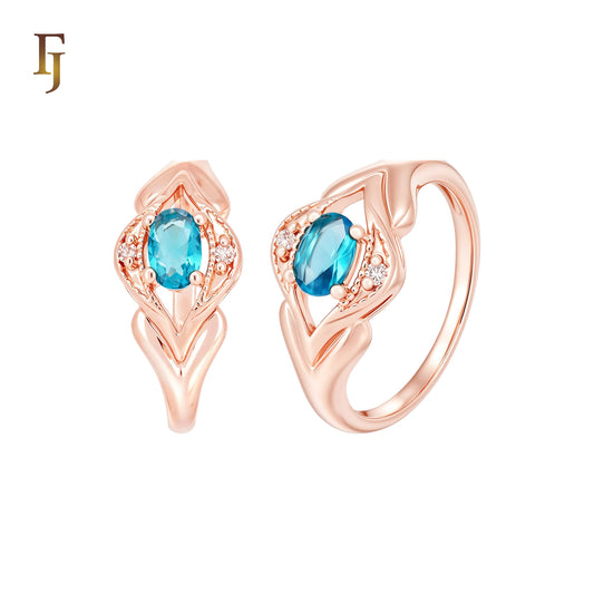Solitaire lake blue cz paved white cz Orchid Rose Gold rings