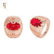 Red Oval Stone Men’s Ring – Rose Gold Plated Statement Ring with Cut-Out Design, Vintage Luxury Style