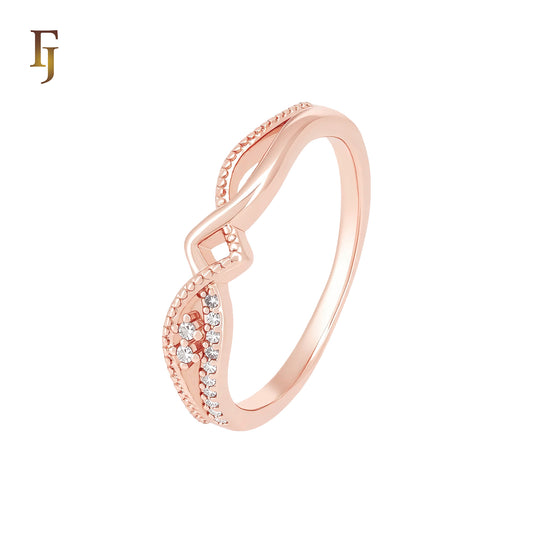 Twist Knot Cubic Zirconia Ring Rose Gold Plated Hypoallergenic Tarnish Resistant Jewelry FJ Fallon Jewelry