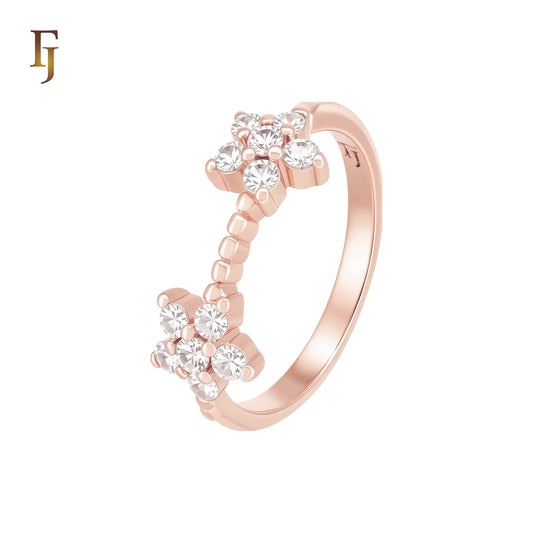 Double white CZs flower Rose Gold Fashion Rings