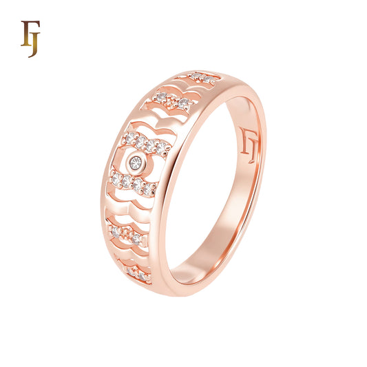 Evil Eye Openwork Band Ring Rose Gold Plated Cubic Zirconia Hypoallergenic Tarnish Resistant Jewelry FJ Fallon Jewelry