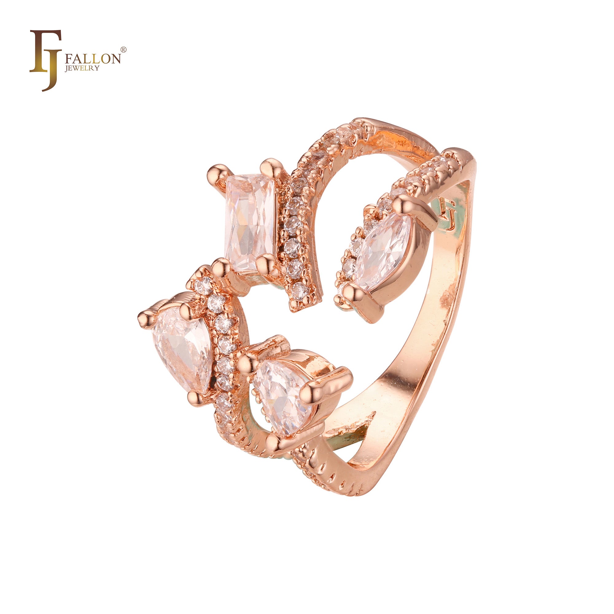 Fashion rings with different shape stones in 14K Gold, Rose Gold plating colors