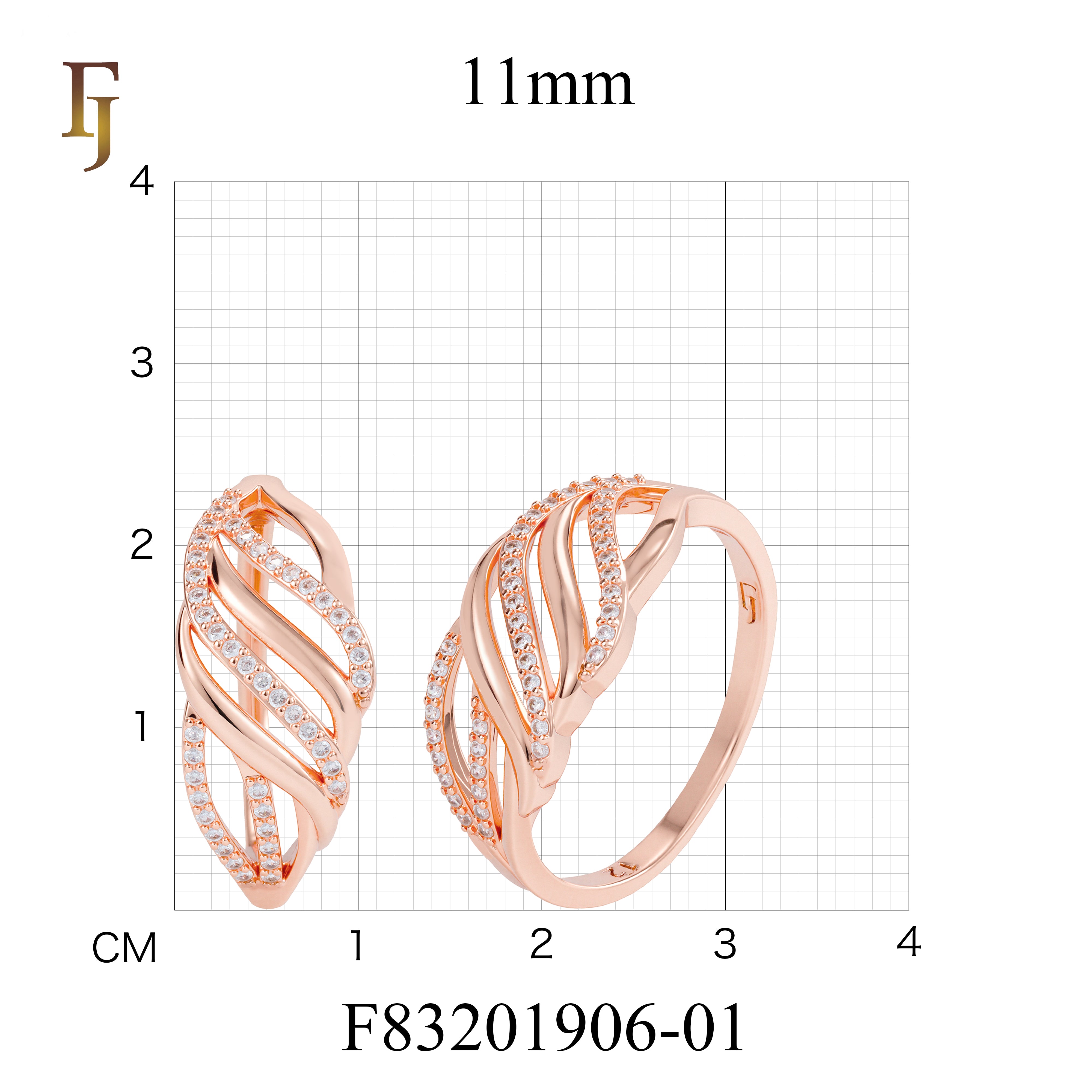 Gold Plated Wide Band Ring with Intertwined Cubic Zirconia Waves Design