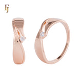 Rose Gold Wave Solitaire Ring with Round CZ – Elegant Promise Ring for Women | FJ Fallon Jewelry
