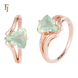 Rose Gold Plated Ring with Green Trillion Cut CZ and Wave Design Band | FJ Fallon Fashion Jewelry