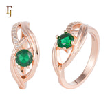 Silver Twist Band Ring with Green Round CZ and Pave Accents – FJ Jewelry