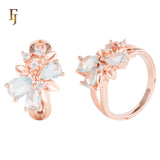 Rose Gold Floral Cocktail Ring with Blue CZ Petals | Elegant Statement Ring | FJ Fallon Jewelry