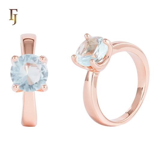Solitaire Russian Lock Earrings with Light Blue Stone in Rose Gold Plating – FJ Jewelry