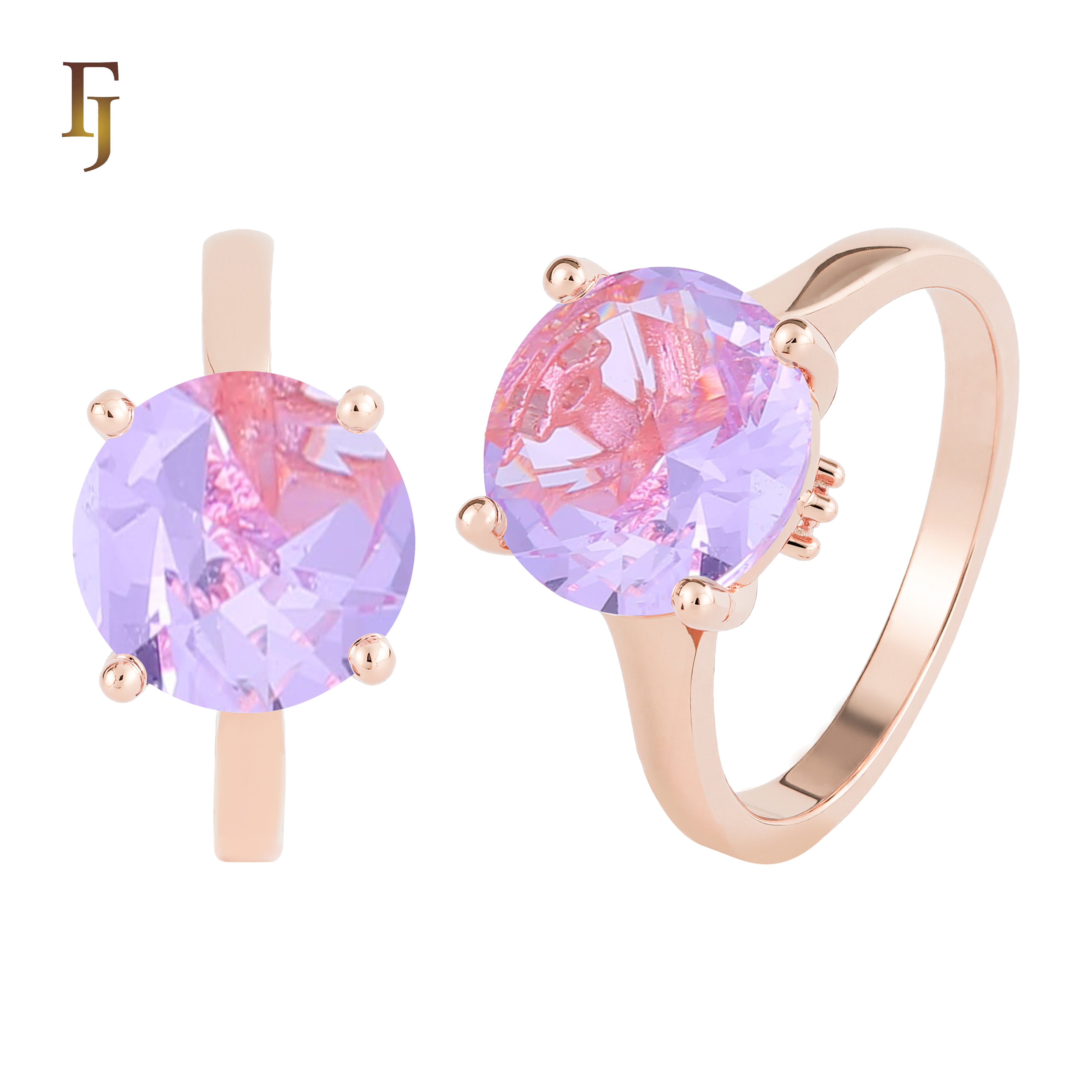 Silver Solitaire Ring with Pink Round CZ – FJ Jewelry