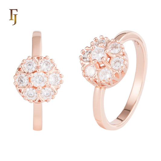 Rose Gold Cluster Ring with Round White CZ Stones | Elegant Dome Design | FJ Fallon Fashion Jewelry