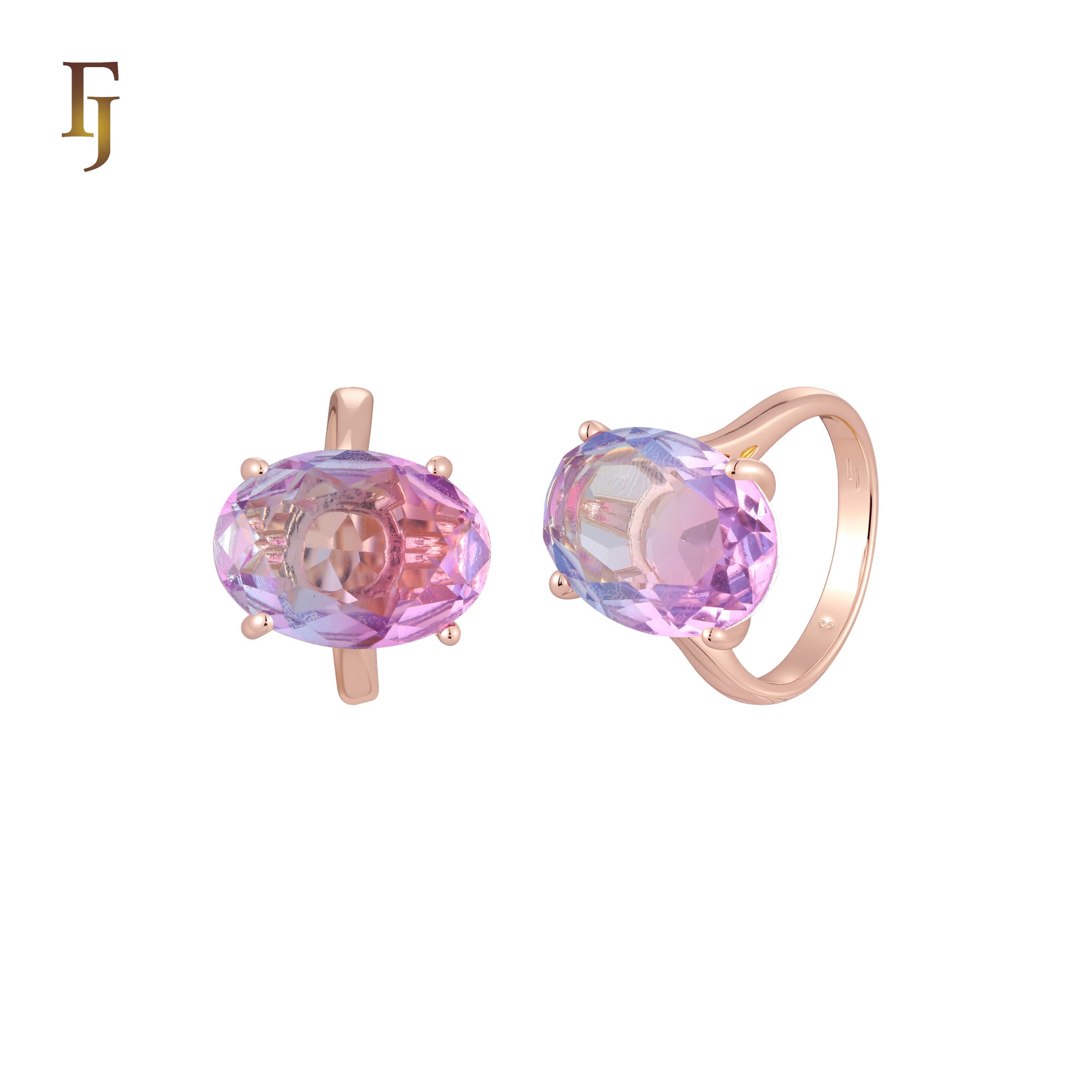 Giant Big solitaire Oval stone Rose Gold Fashion Rings
