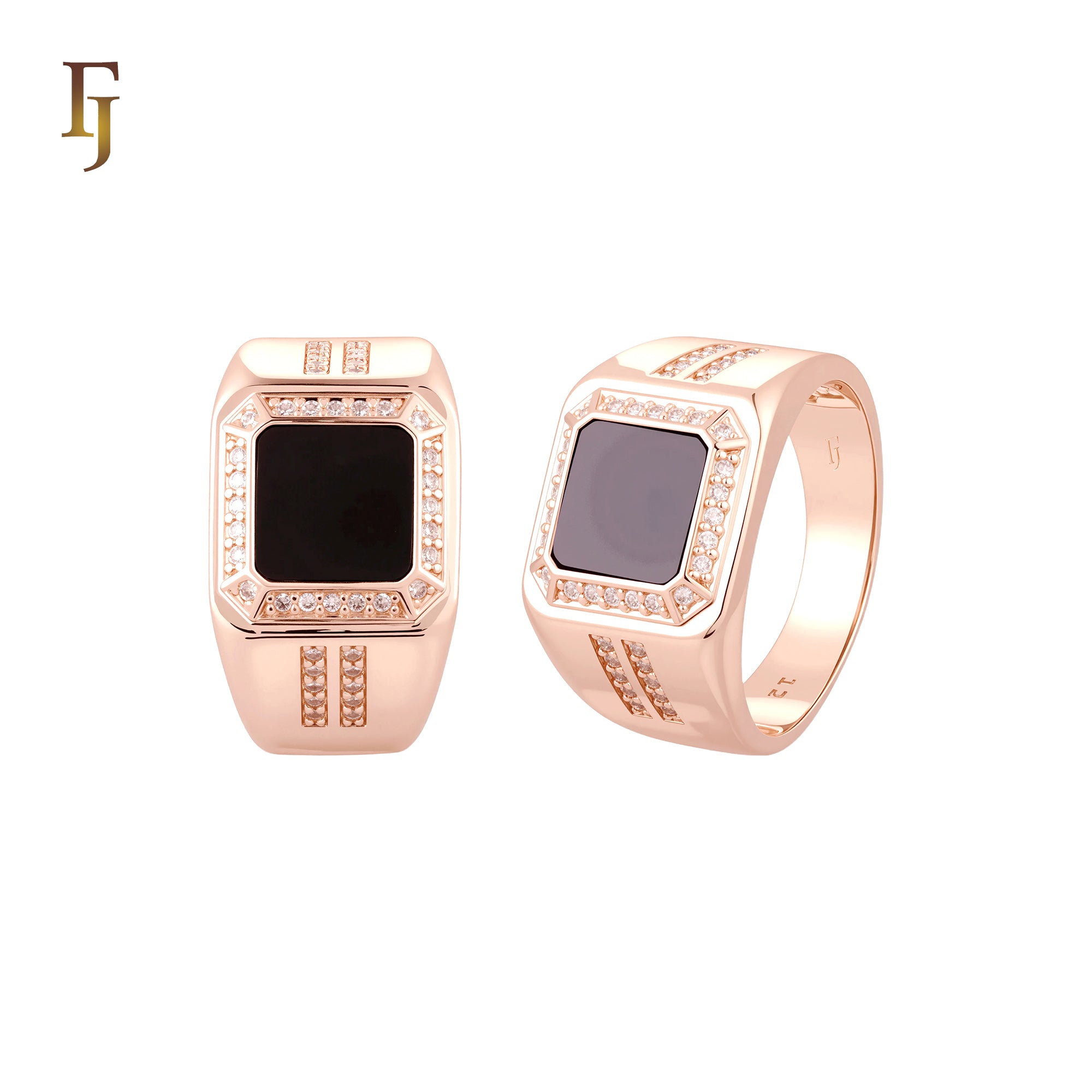 Black Oil Painted Men's Signet 14K Gold Rings