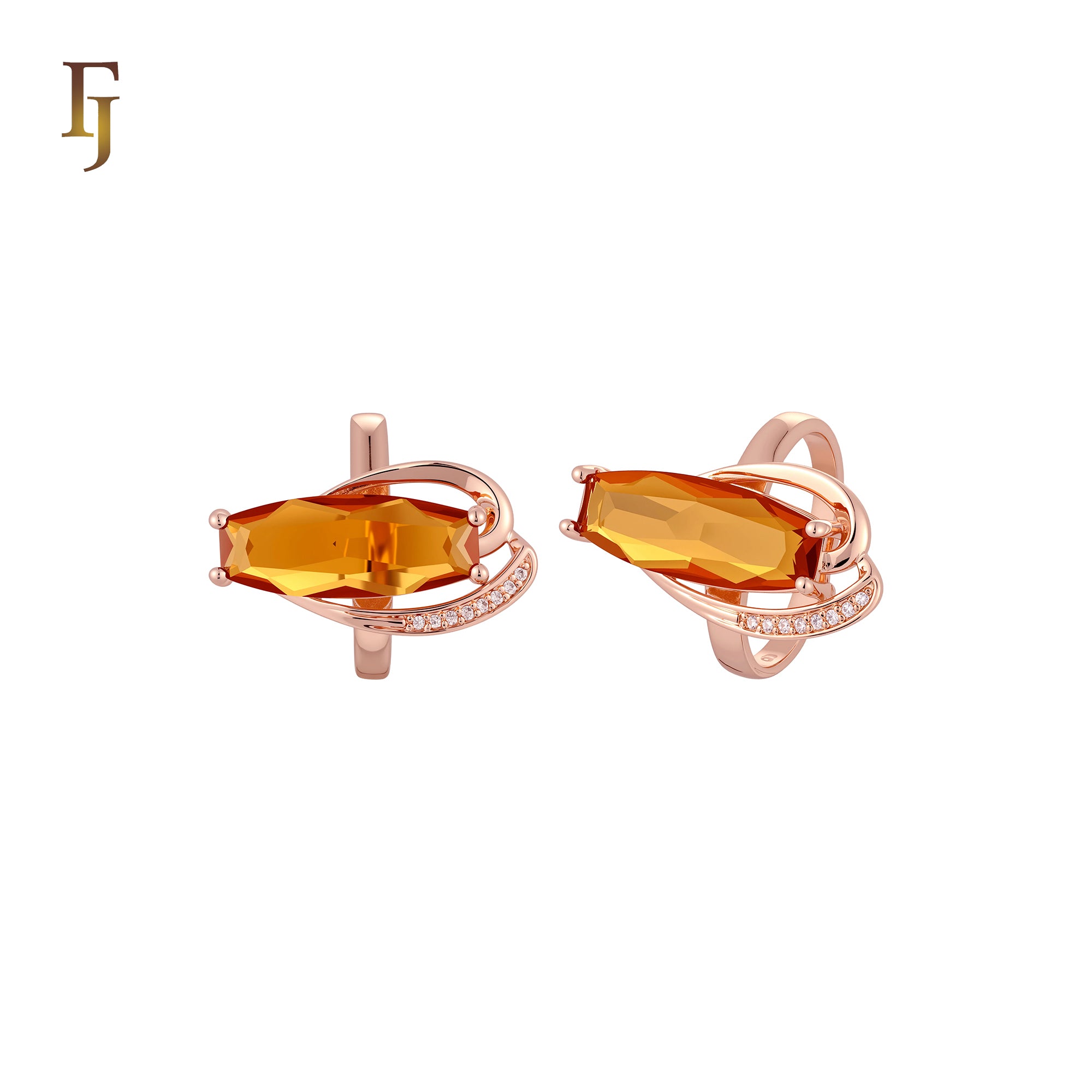 Tall long geometric cut marquise stone Rose Gold Fashion Rings