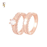 Paved double irregular white CZs rows 14K Gold Wedding Set Rings