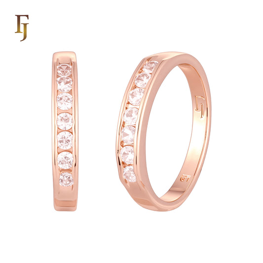 Cluster white rounded CZs half eternity wedding band Rose Gold Rings