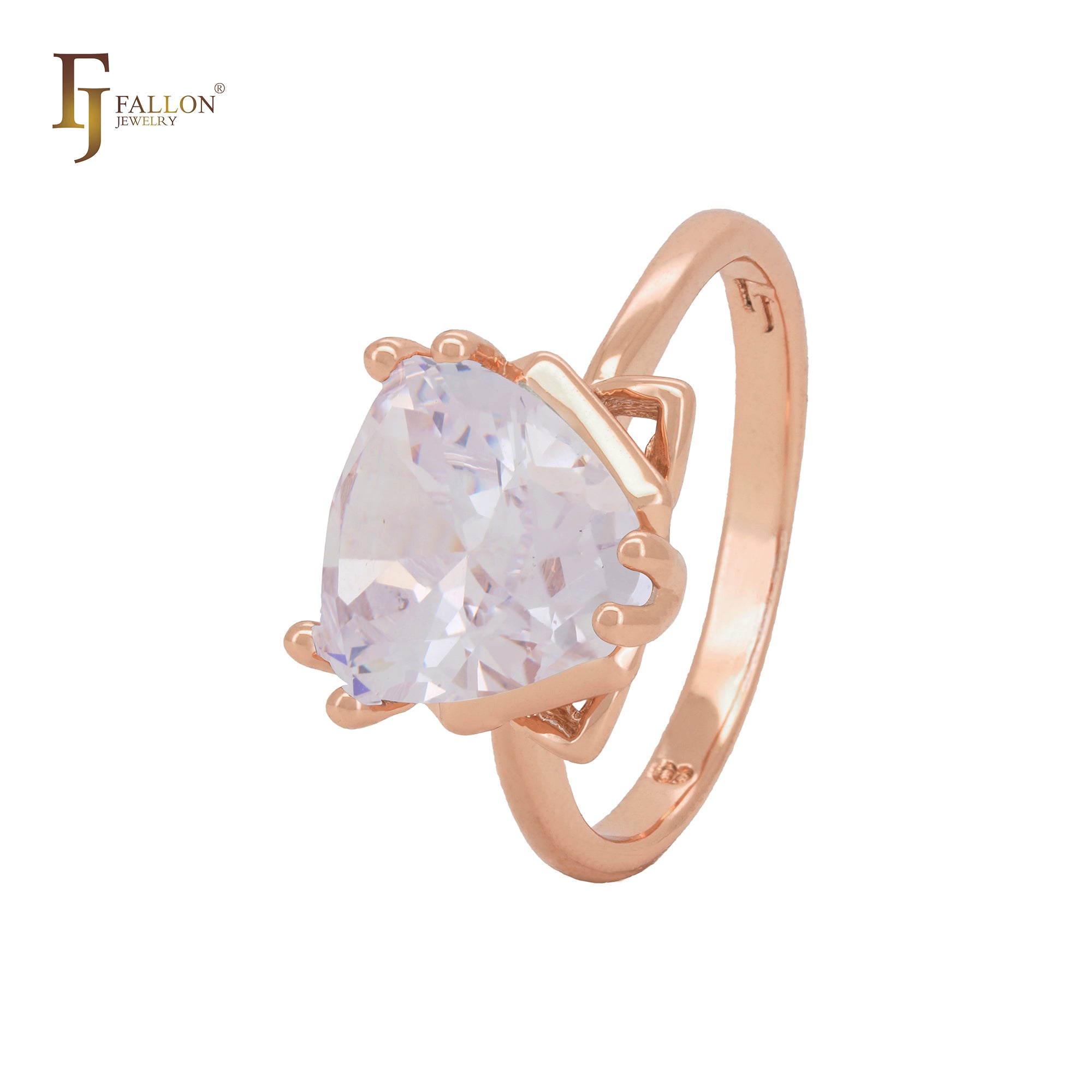 Luxurious minimalism triangular bug solitaire clawed lake blue CZ Rose Gold Engagement Rings