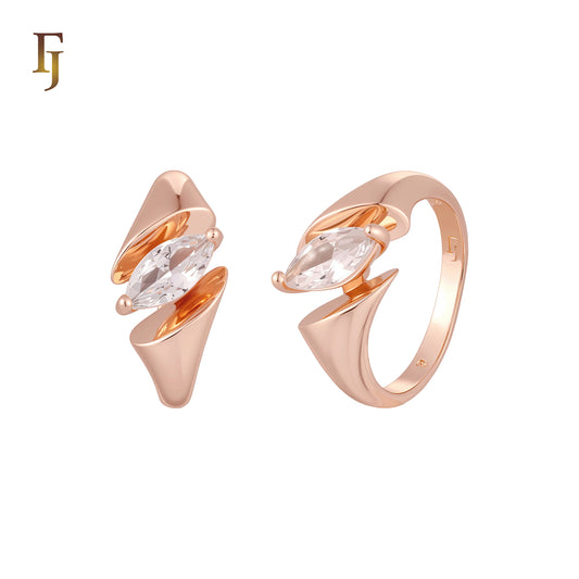 Double clawed Solitaire white CZs Marquise Rose Gold Fashion Rings