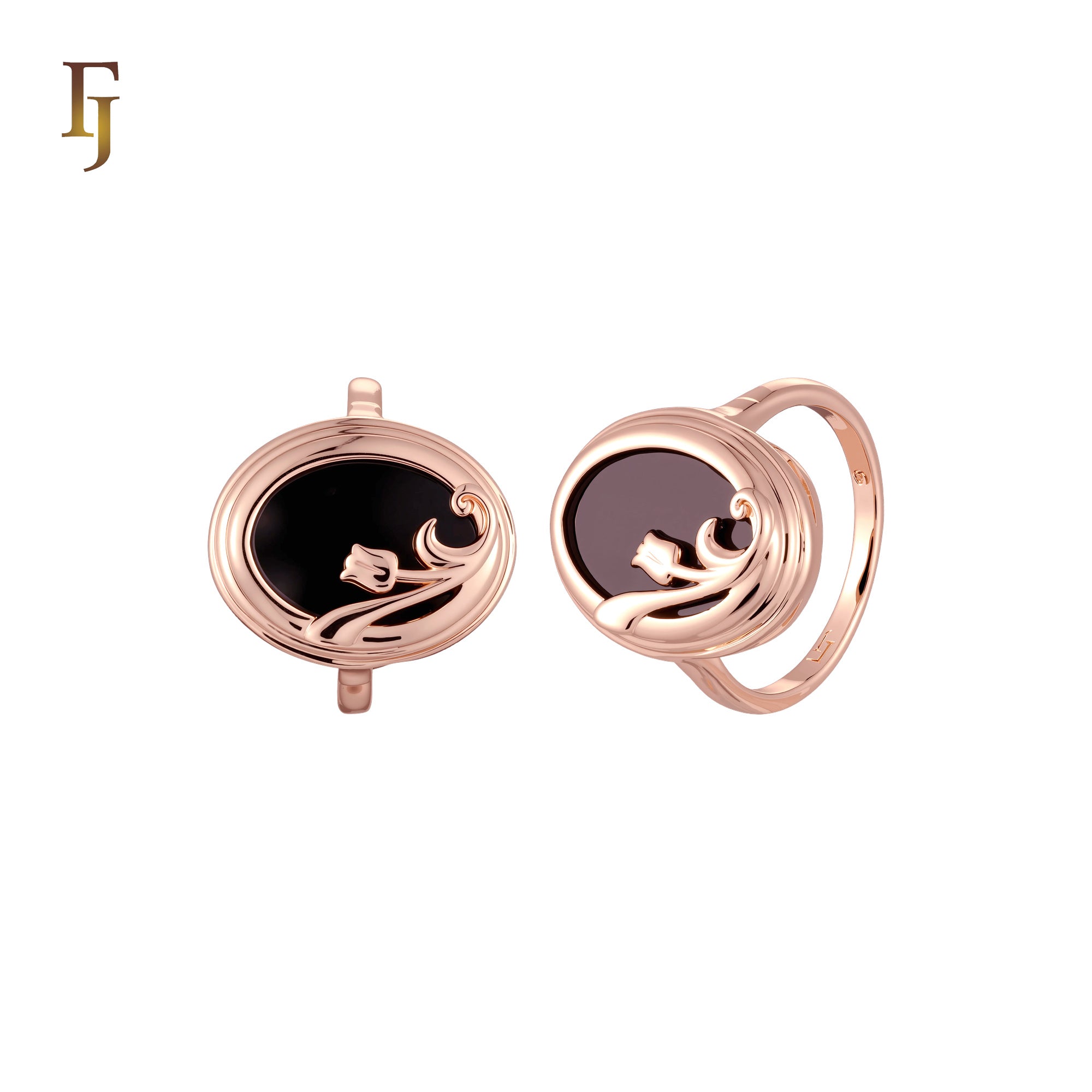 Oval enamel Rose Gold flower elegant Rose Gold Fashion Rings