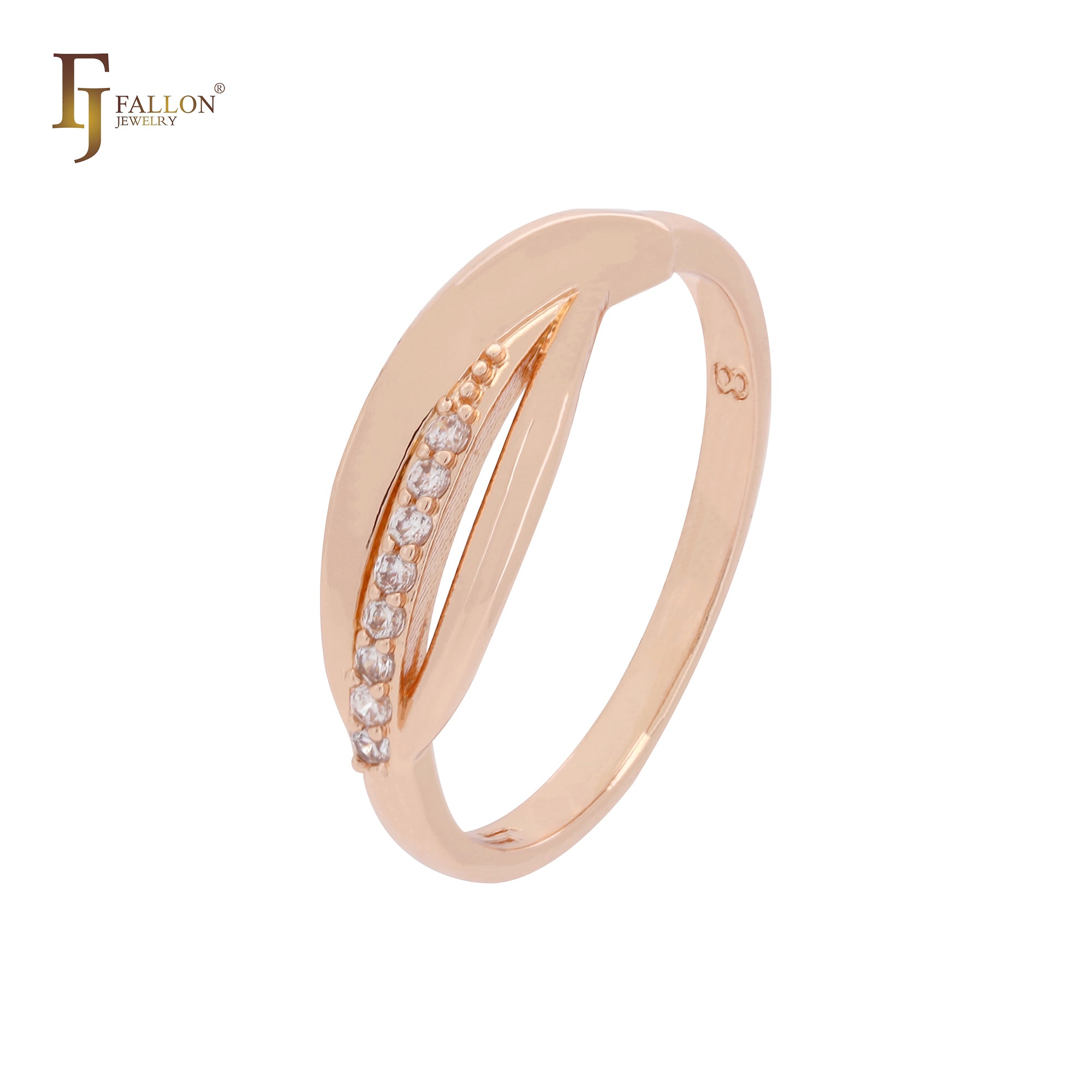 Anillos de moda de oro rosa con una sola fila de circonitas blancas