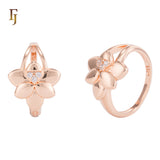 Plumeria Blossom Russian Lock Earrings in Rose Gold with CZ Accents | FJ Jewelry