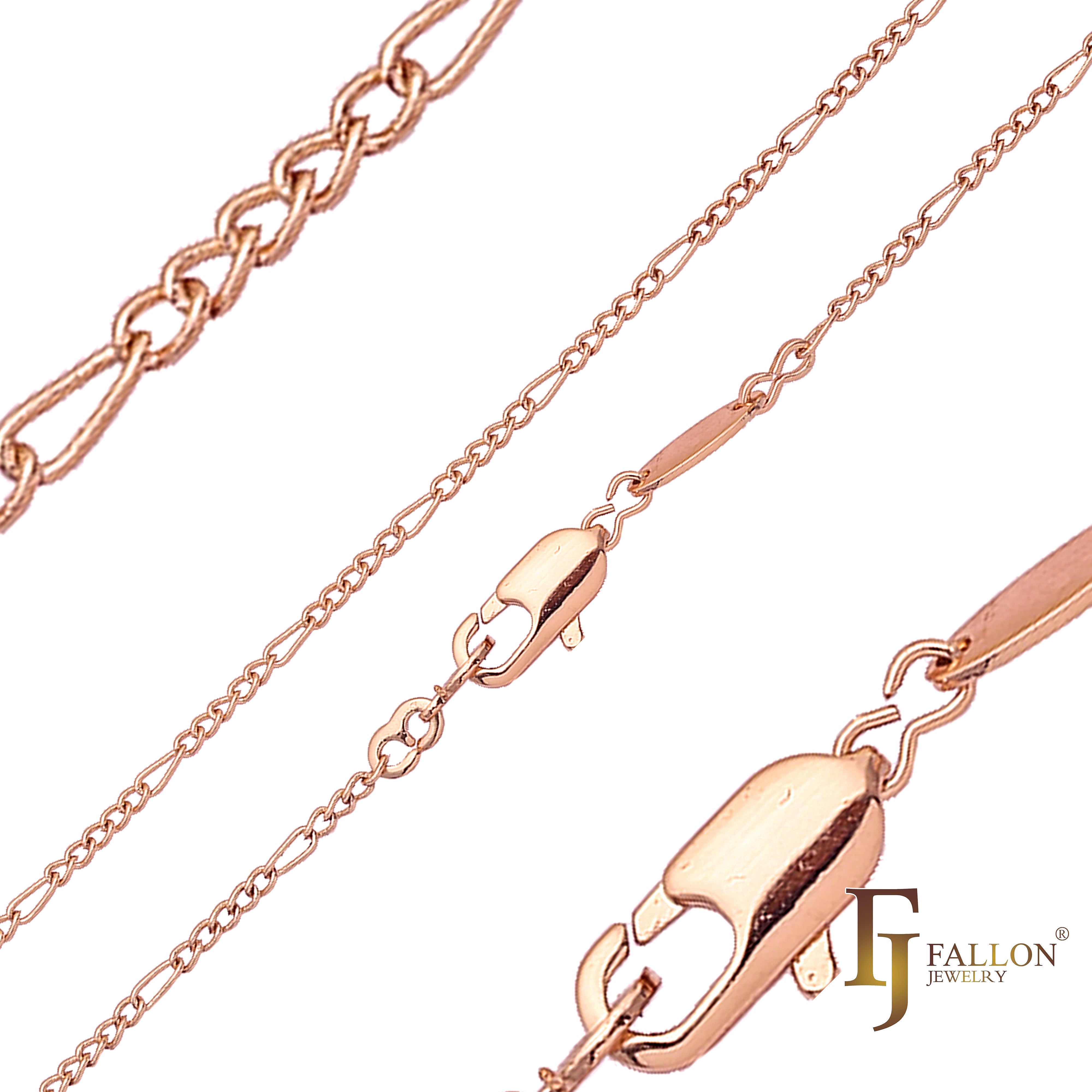 Correntes de elo fantasia de cabo banhadas em ouro 14K, ouro rosa