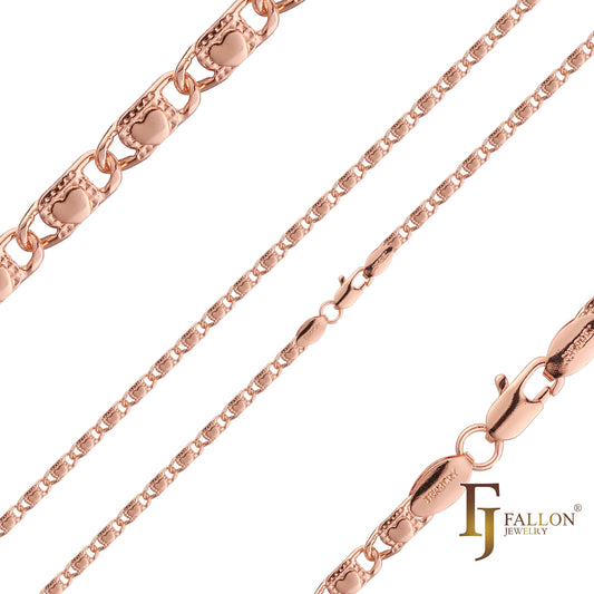 Rose Gold Solid snail heart link dot hammered chains