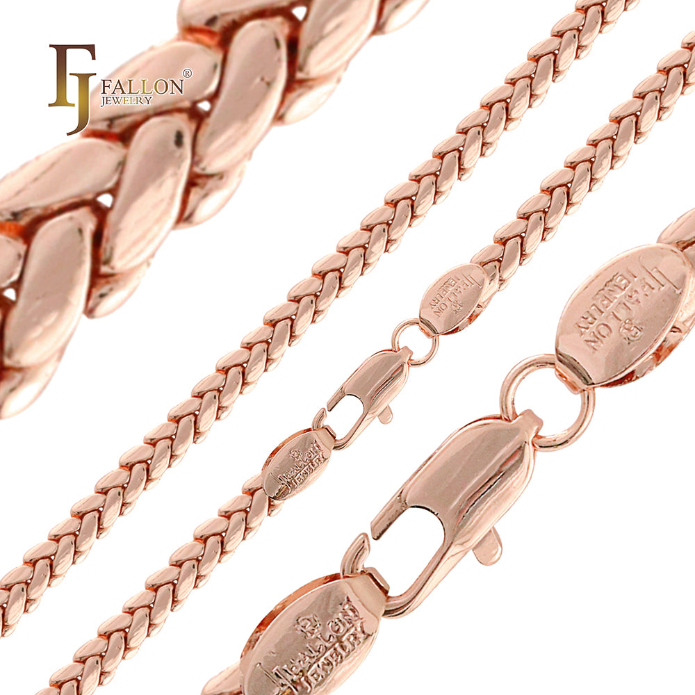 Snake Boston link chains plated in 14K, Rose Gold