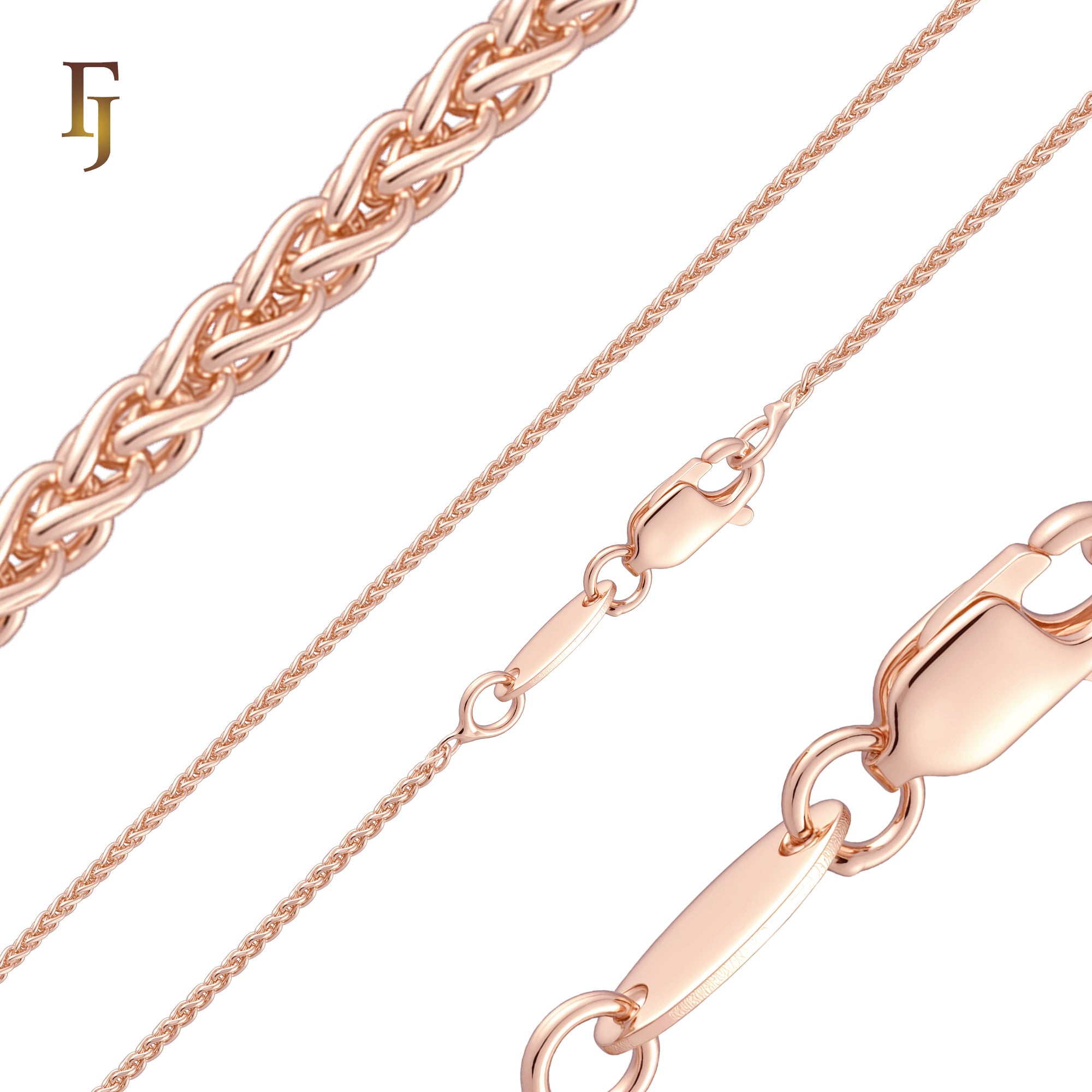 Spiga Wheat cable link Rose Gold, 14K Gold Wheat Chain