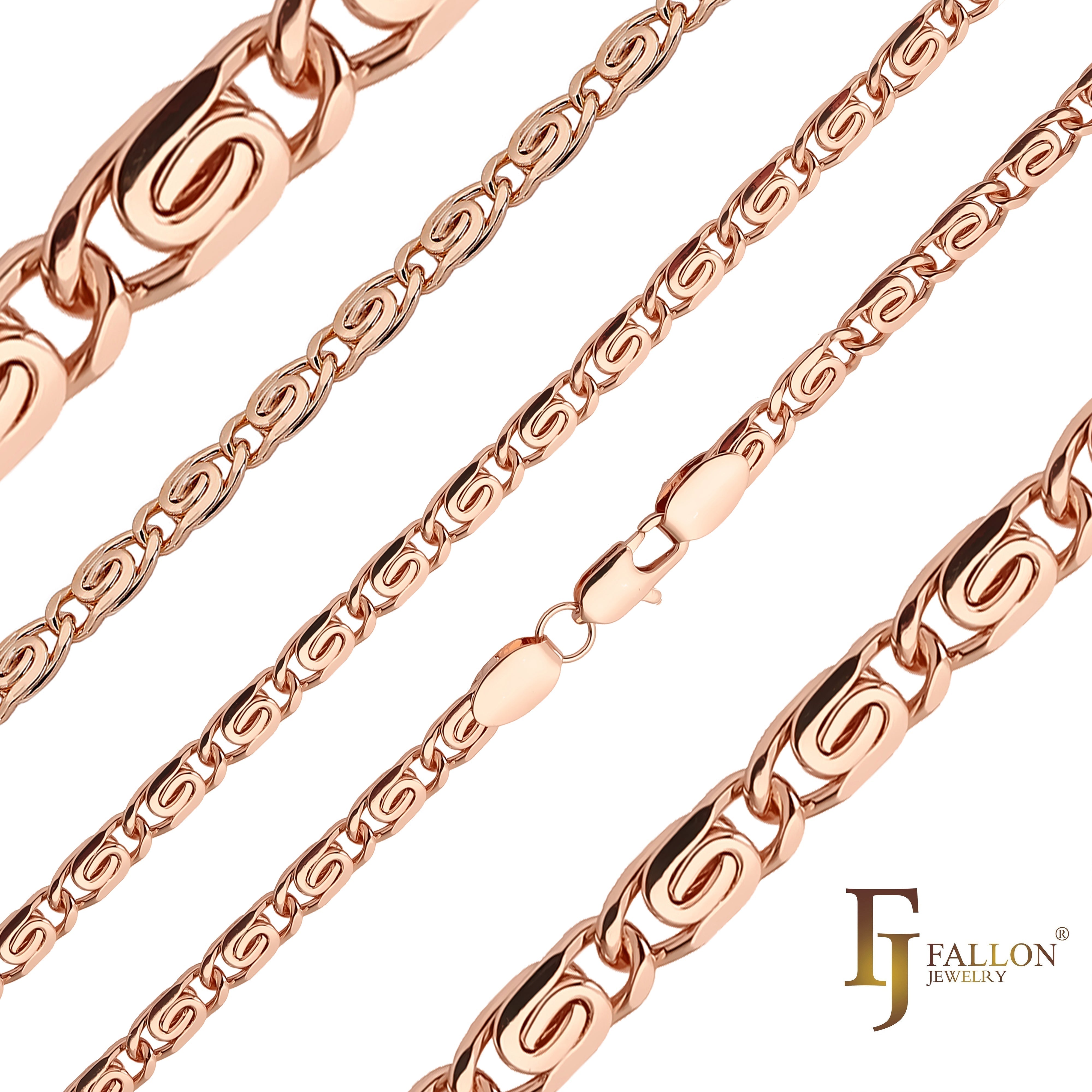 Flanco redondeado clásico Eslabón de caracol Oro rosa, cadenas de dos tonos